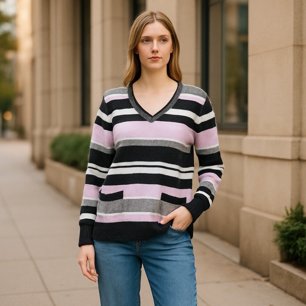 NWT TAHARI Striped Soft Cozy Sweater SZ-M